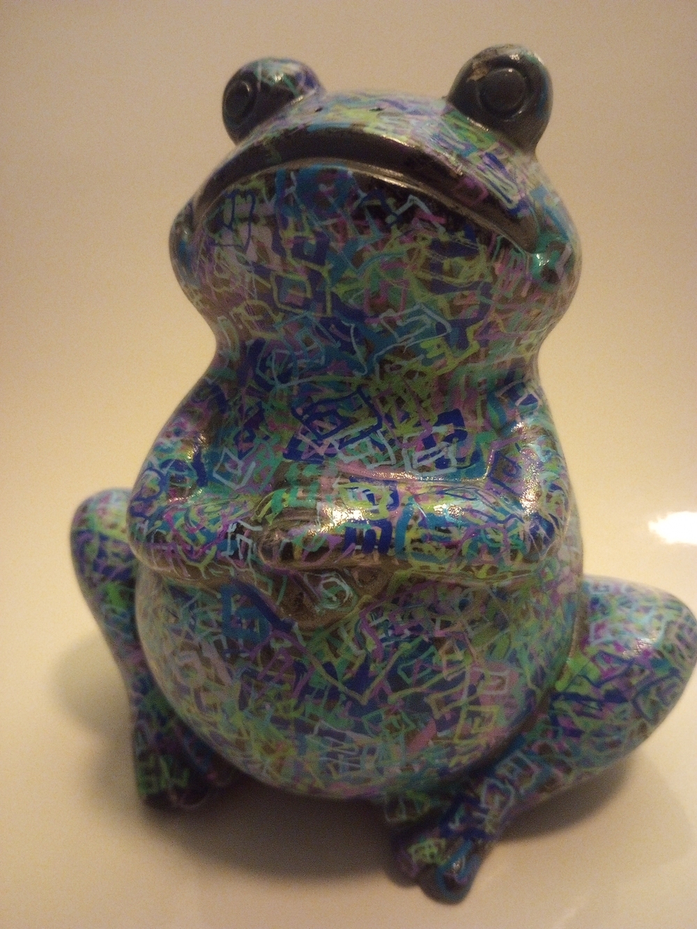 Colorful Ceramic Garden Frog Art In Green And Blue - Picture 4 of 9